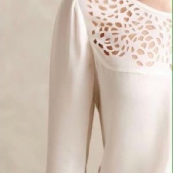Anthro HD in Paris Laser Cut Cream Dara Blouse - Picture 2 of 7